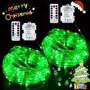JMEXSUSS 2 Pack Green Christmas Lights Battery Operated Rope Lights Outdoor Waterproof, Each 33 ft 100 LED Battery Powered String Lights with Remote, Green Lights for Tree Garden Christmas Decor