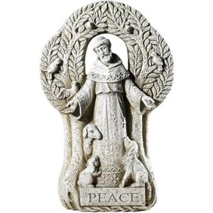 Avalon Gallery Saint Francis Peace Tree Garden Figurine, Stone Resin Outdoor Statue, 12.5" Tall x 8" Wide