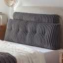 Headboard Pillow + A Long Neck Roll Pillow Body PillowFaux Fur Headboard Wedge Pillow with Removable Cover (Gray, Queen59x8x20 inches)