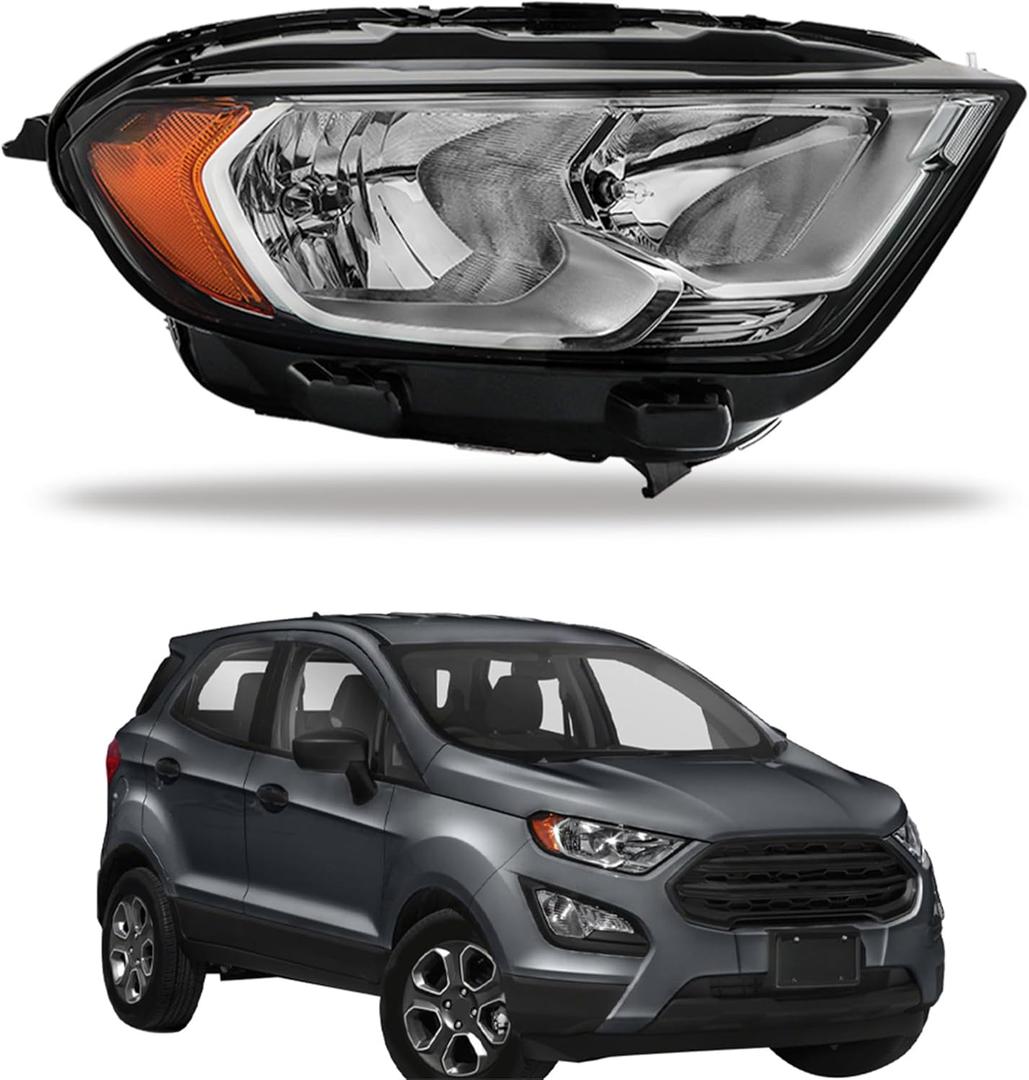 Passenger Side Headlights Assembly Halogen Replacement for EcoSport 2018-2022 Housing Black Lamp RH 1PC FO2503374