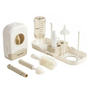 Baby Travel Bottle Care Set - Travel Essentials & Baby Essentials with Bottle, Nipple & Straw Cleaner Brush, Soap Dispenser, Bottle Drying Rack and Travel Storage Box