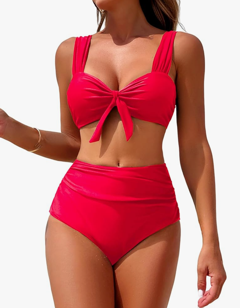 ZAFUL High Waisted Bikini Sets for Women Swim Suits 2025 Tummy Control Ruched Bikini Two Piece Bathing Suit Swimwear, Large