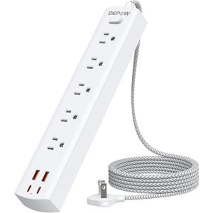 2 Prong Power Strip, 2 to 3 Prong Outlet Adapter with 5 AC & 4 USB Ports (2 USB C), 5FT Braided Cord, 1700J Two Prong Surge Protector, Wall Mountable, Ideal for Old House Non-Grounded Outlets