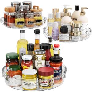 LAMU 3 Pack Lazy Susan Organizer Turntable for Cabinet, Rotating Condiment Organizer for Kitchen Pantry Organizers and Storage, Table Top, Fridge, Countertop, Spice Organization, 9.25'' 10.6'' 12'' (Clear)