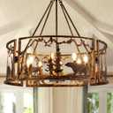 TOCHIC 33" D Rustic Chandeliers for Dining Room, Farmhouse Chandelier with Forest Bear Elk Western Drum Chandelier Light Fixture for Living Room, Bedroom, Foyer, Bronze, 8 Lights
