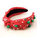 AHONEY Red Pearl Headband Christmas Knotted Headband for Women Girls, Rhinestone Top Knot Crystal Jeweled Fashion Headpiece Wide Head Band for Women's Hair Accrssories