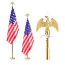 iElyiEsy 2 Pack 8FT Indoor Flagpole Kit, Sectional Flag Pole with Round Base Stand, Premium Aluminum Pole Heavy Duty Flag Pole with US Flag for Schools, Office, Hall, Gold