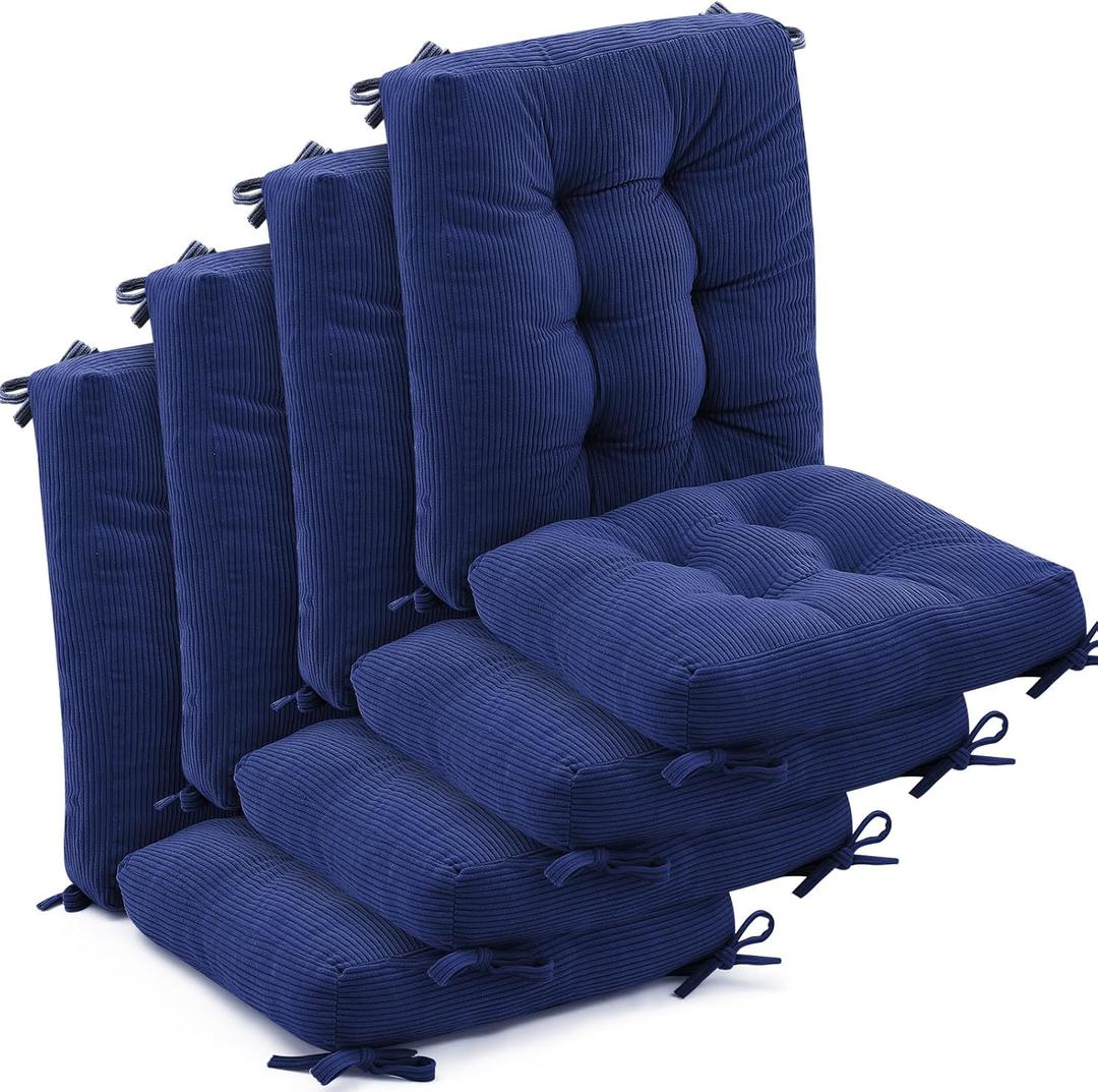 Juexica 4 Set Outdoor Patio Chair Cushions Corduroy Seat High Back Tufted Pillow Replacement Rocking Patio Chair Pads for Outdoor Indoor Home Office(Navy Blue), 20.47 x 20.47 x 3.54 inches