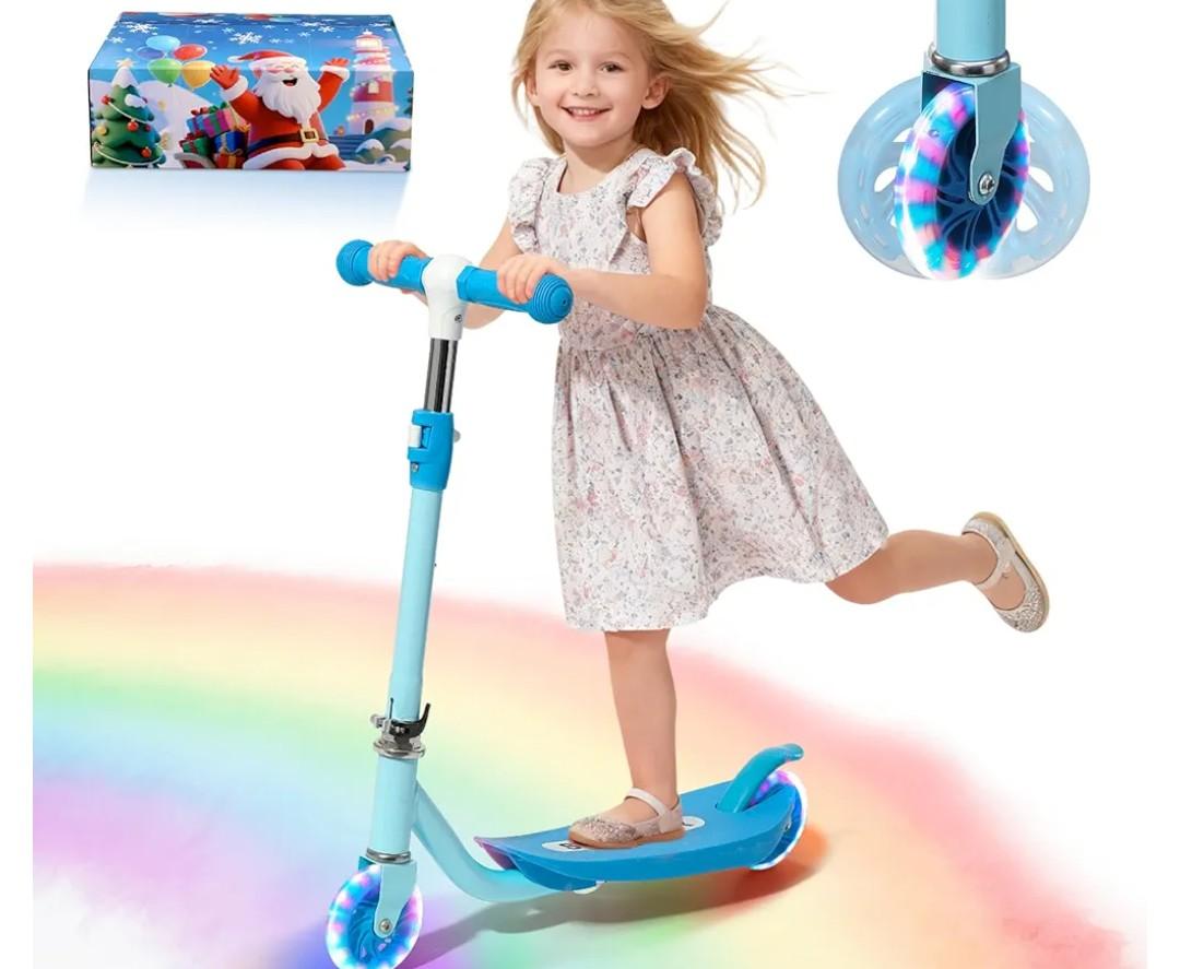 Kick Scooter for Kids 5-8 Years Age - Solid Metal Anti-Crack Frame&Brake,Height Adjustable,Flexible Steer,Light Up Two Wheel Toddler Scooter 4 Year Old,Boys Girls Outdoor Kid Child Toy