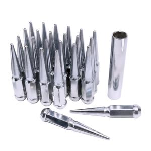 CARMOCAR 24 PCS Spike Lug Nuts 14x1.5 for Chevy Silverado Tahoe 4.4" Tall w/Key Chrome