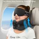 YFONG Travel Pillow for Long Flight Airplane, Head Strap Combo with 3D Contoured Sleep Eye Mask, Neck Pillow for Travel Essential, 360 Support Memory Foam Headrest, Prevent Bobbing, Drawstrap - Black