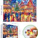 Beautiful Christmas Cityscape 1000 Piece Jigsaw Puzzle, Night Scene Art, Colorful European Town Canal Landscape