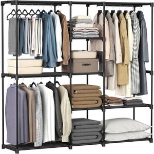 SONGMICS Portable Closet, Freestanding Closet Organizer, Clothes Rack with Shelves, Hanging Rods, Storage Organizer, for Cloakroom, Bedroom, 71.7 x 16.9 x 71.7 Inches, Black URYG037B02