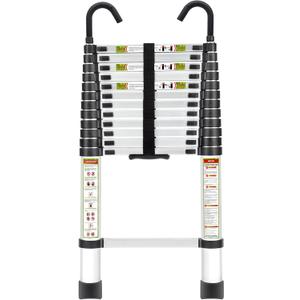 Telescopic Ladder, 12.5FT RIKADE Aluminum Telescoping Ladder with Non-Slip Feet and Stable Hook, Portable Extension Ladder for Household and Outdoor Working, 330lb Capacity
