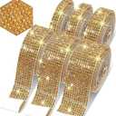 5 Rolls Self-Adhesive Rhinestone Ribbon Crystal Diamond Bling Ribbon DIY Decoration Sticker with 2 mm Rhinestones for DIY Arts Crafts,Wedding Party Decor,Car Phone Decoration. (Gold)