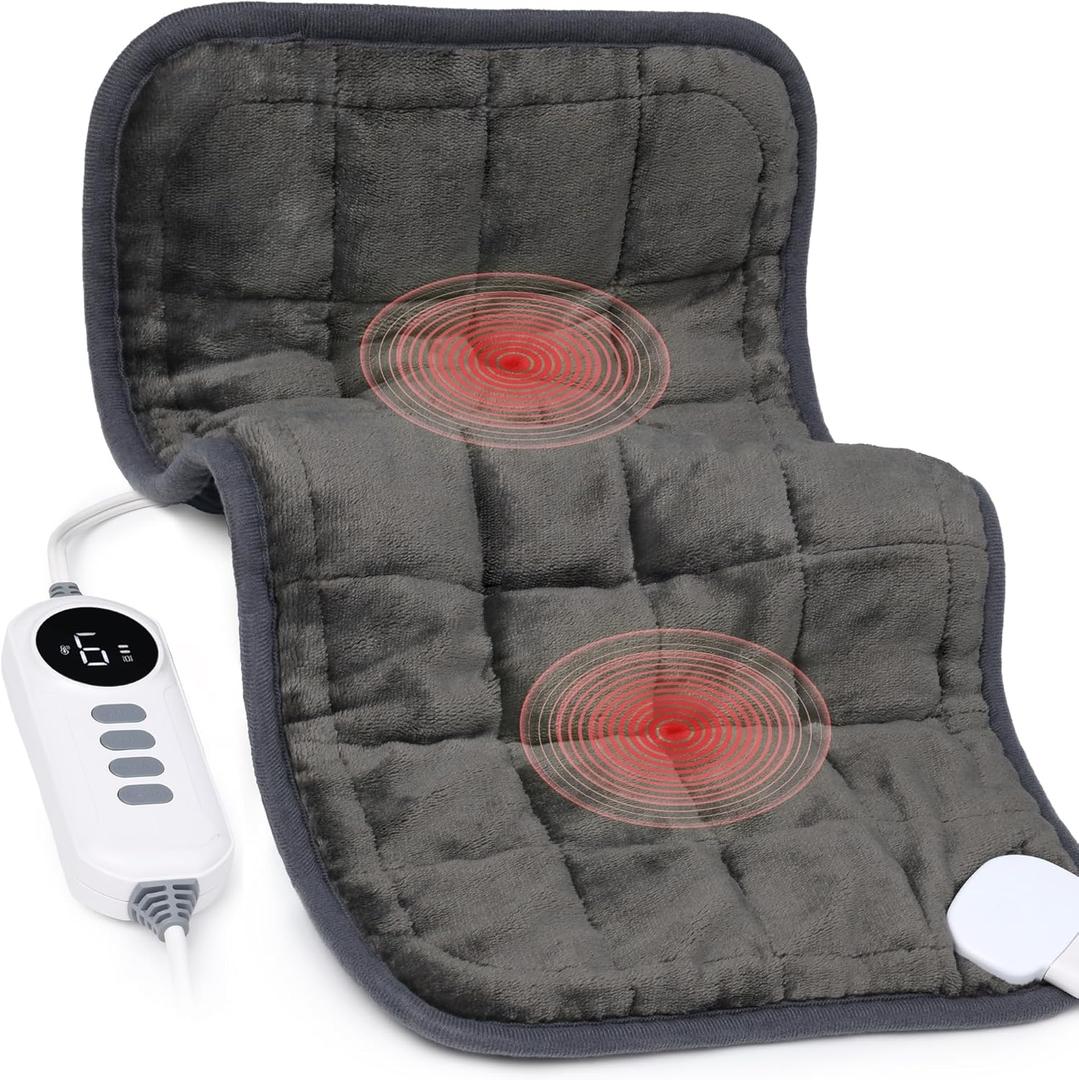 Heating Pad, Weighted Heating Pad with Massaging Vibrations, 6 Heat Settings & 4 Massage Modes,Soothing Warmth for Back & Shoulders, 12" x 24" (Light Black)