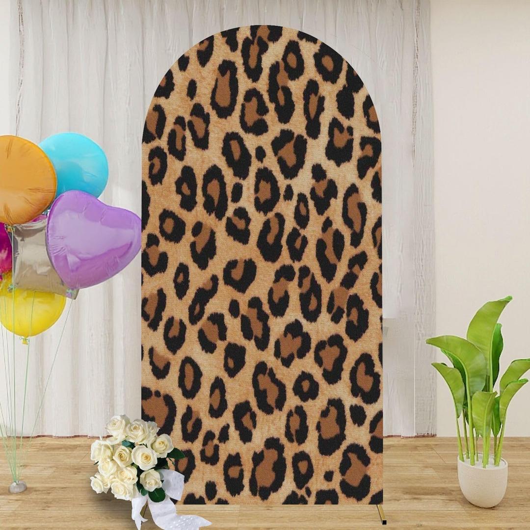 Leopard Beautiful Skin Pattern Elegance Seamless 6.6FT Wedding Arch Cover Spandex Fitted Fabric Round Top Stretchy Backdrop Stand Covers for Wedding Birthday Party Decoration