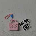 HMGES Mini EVA Bag Charms for Bogg Bag – Small Open-Top Pouch with Paracord Carabiner & “Mom Life” Charm – Holds Keys, Earbuds & Small Essentials – Fits Most Rubber Beach Bags-Pink