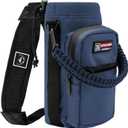 NATURE PIONEOR Water Bottle Carrier with Adjustable Strap - Insulated Sleeve Pouch Water Bottle Holder Bag with Paracord Handle & 2 Storage Pockets for 18/24/25/26/32/36/40/46oz, Hiking, Camping, Gym (Navy)