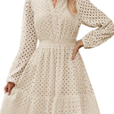 Caracilia Womens Dresses Long Sleeve V Neck Eyelet Hollow Out Fall Casual Flowy Swing Boho Tiered 2026 Mini Short Dress Large