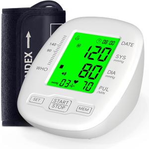 Blood Pressure Monitor, Blood Pressure Cuff 22-42cm - 2 * 99 Sets of Memory, 4*AAA Battery Included, White