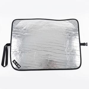 Foldable Car Windshield Sunshade – Reflective UV & Heat Blocker, Metallic Silver Front Window Visor Cover with Storage Strap & Carrying Bag, Size: LARGE = 64 x 33.5 inches