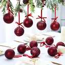 GlikCeil 12 Set Burgundy Ball Ornaments for Christmas Tree Velvet Bows Xmas Tree Ball Neutral Hanging Decoration for Festival Holiday Party Wreath Home(3.15 Inch)