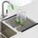 Seropy Roll Up Dish Drying Rack Over The Sink Drying Rack for Kitchen Counter, Folding Dish Rack Over Sink Mat, Stainless Steel Dish Drainer Rack Kitchen Sink Organizer Accessories 17.5"x13.7" (Black)