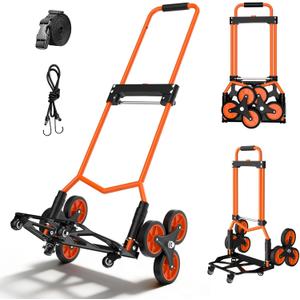 Folding Stair Climbing Dolly, 220Lbs Capacity, Portable Dolly Cart with 10 Wheels and Telescoping Handle, Lightweight Hand Truck Cart for Flat Ground & Stairs, School, Dormitory, Home, Office, Food