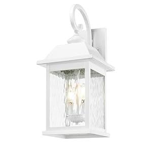 ALLGOT Large Outdoor Light Wall Mount, 21.65 Inch Tall Large Wall Lantern Sconce, E12 Socket Anti-Rust Modern Porch Lighting Fixture with Water Rippled Glass for Front Porch (White)