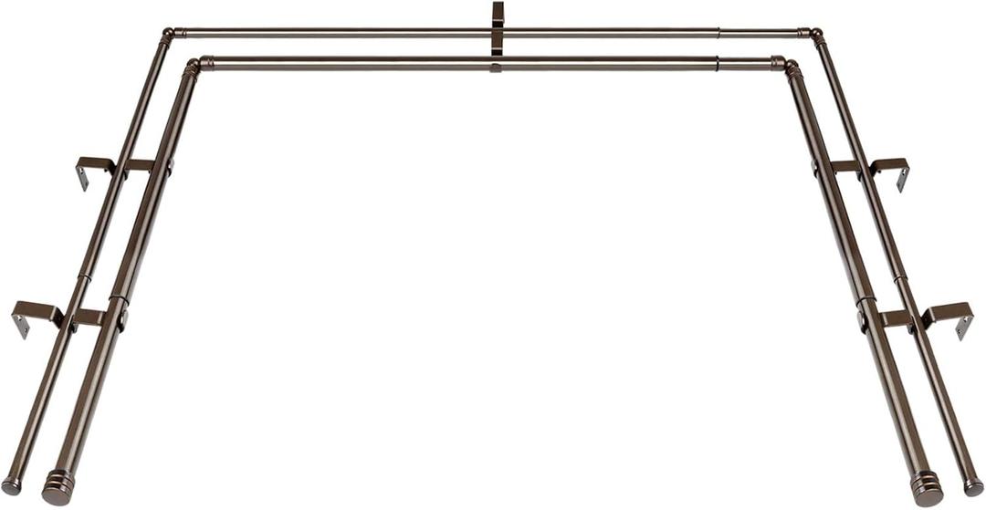 1 Inch Heavy Duty Double Bay Window Curtain Rods,36-72 Inch Center Rod for Window (24 to 68 Inch), 20-36 Inch Side Rods for windows (16-32 Inch), Antique Bronze, End Cap Finials