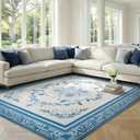 SOULFUL Medium Pile 8x10 Rugs for Living Room - Cozy Soft Underfoot Large Area Rug - Blue Boho Floral - Washable Non-Slip - Perfect for Bedroom Kids Room Under Dining Table Office