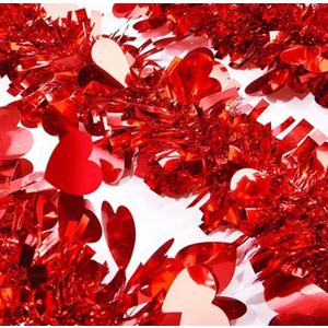 Valentines Day Decor 33Ft Tinsel Red Heart Garland Glitter Metallic Twist Valentine Decorations for Indoor Outdoor Holiday Home Tree Mantle Party Office Parade Floats Ornaments - Red 1
