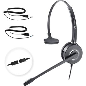 Telephone-Headset Microphone Noise-Cancelling Headphone QD - Quick Disconnect Call Center Headset with RJ09 Cables Compatible with Polycom,Yealink,Grandstream,Snom,Fanvil,Aastra,Mitel,Digium Phones
