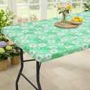 Smiry Rectangle Table Cloth Cover, Waterproof Elastic Fitted Picnic Tablecloth for 6 Foot Tables, Wipeable Flannel Backed Vinyl Tablecloths for Camping, Dining, Outdoor (Green & White, 30" x 72")