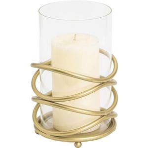 Hurricane Glass Pillar Candle Holder Craftsmanship with Removable Glass for Halloween, Christmas, Thanksgiving, New Year, Wedding Party Anniversary Home Decor (Gold)