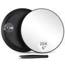 20X Magnifying Mirror & Tweezers Kit, 6 Inch Round Compact Travel Mirror with 3 Suction Cups