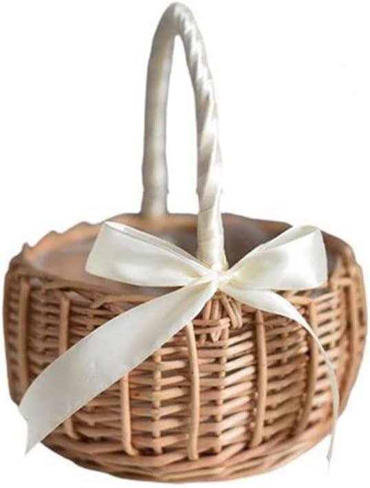 Vctitil Wicker Rattan Flower Basket,Wedding Flower Girl Basket Hand Woven Flower Basket Decoration,Candy Storage Basket Home Decoration(S,white)