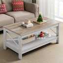 YITAHOME Coffee Tables for Living Room, Modern Farmhouse Coffee Table with Storage, 2-Tier Center Table Wood Living Room Table Accent Cocktail with Sturdy Frame, Grey Wash