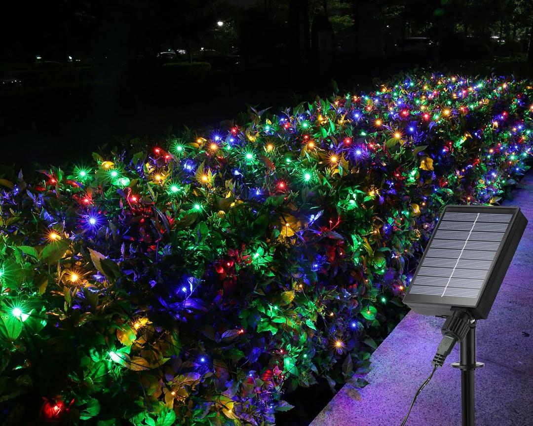 iBaycon 4ft  6ft Solar Net Mesh Lights, Solar Powered Christmas Net Light Outdoor Waterproof, 8 Modes Bush Netting Lights for Xmas Trees, Party, Garden, Outdoor Decorations (Multicolor, 2PACK)