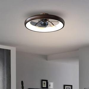 Ceiling Fan with Lights Dimmable LED Reversible Blades Timing with Remote Control, 5 Invisible Blades Semi Flush Mount Low Profile Fan (21.5in, Brown)