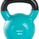 Amazon Basics Vinyl Coated Cast Iron Kettlebell for Strength Training, 40 Pounds, Textured Wide Handle, Full Body Workout, Light Blue