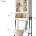 Over The Toilet Storage Cabinet with Tempered Glass Doors & Metal Stand, Over Toilet Organizer with Adjustable Shelf Space Saver Over Toilet , Tall Freestanding Shelf/Rack for Bathroom, Modern, White, 23.6 inches x 9.4 inches x 66.5 inches