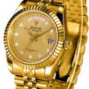 41MM Men's Gold Plated Stainless Steel Waterproof Quartz Watch Luxury Wristwatch with Date Week Display