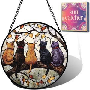 Cats on Tree Branch Autumn Suncatcher Sun Catchers Indoor Window Gifts 9.8"