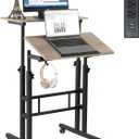 Hadulcet Mobile Standing Desk with Charging Station, Adjustable Standing Computer Desk, Standing Adjustable Laptop Cart with Wheels for Home Office Classroom Light Grey (23.6")