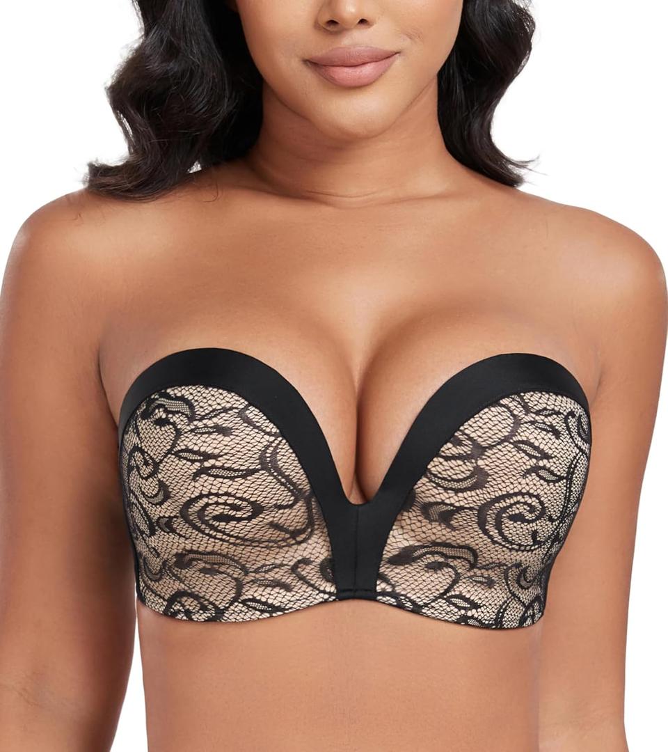 DotVol Women Hand Shape Custom Lift Invisible Wirefree Anti-Slip Strapless Push Up Bra (32B, Wing Black)