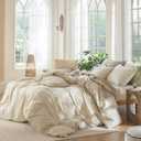 MooMee Bedding Duvet Cover Set 100% Washed Cotton Linen Like Textured Breathable Durable Soft Comfy (Heathered Almond Milk Grey, King 104"x90")