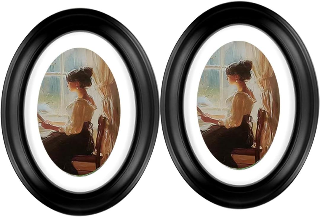 2 Pack 5x7inch Vintage Oval Picture Frame Photo Frame Table Top Display and Wall Hanging Home Decor, Old Fashioned Photo Gallery Art Decor