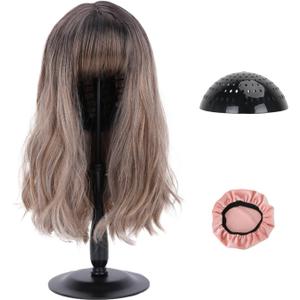 Wig Stand Adjustable Wig Stand with Metal Base (12"19"), Non-Slip Velvet Cover, Breathable Top, Easy Assembly, Stable Holder for Wigs, Hats & Masks